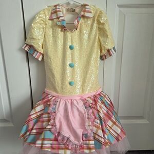 Revolution Yellow Sequin Dance Costume with Pink Plaid Skirt